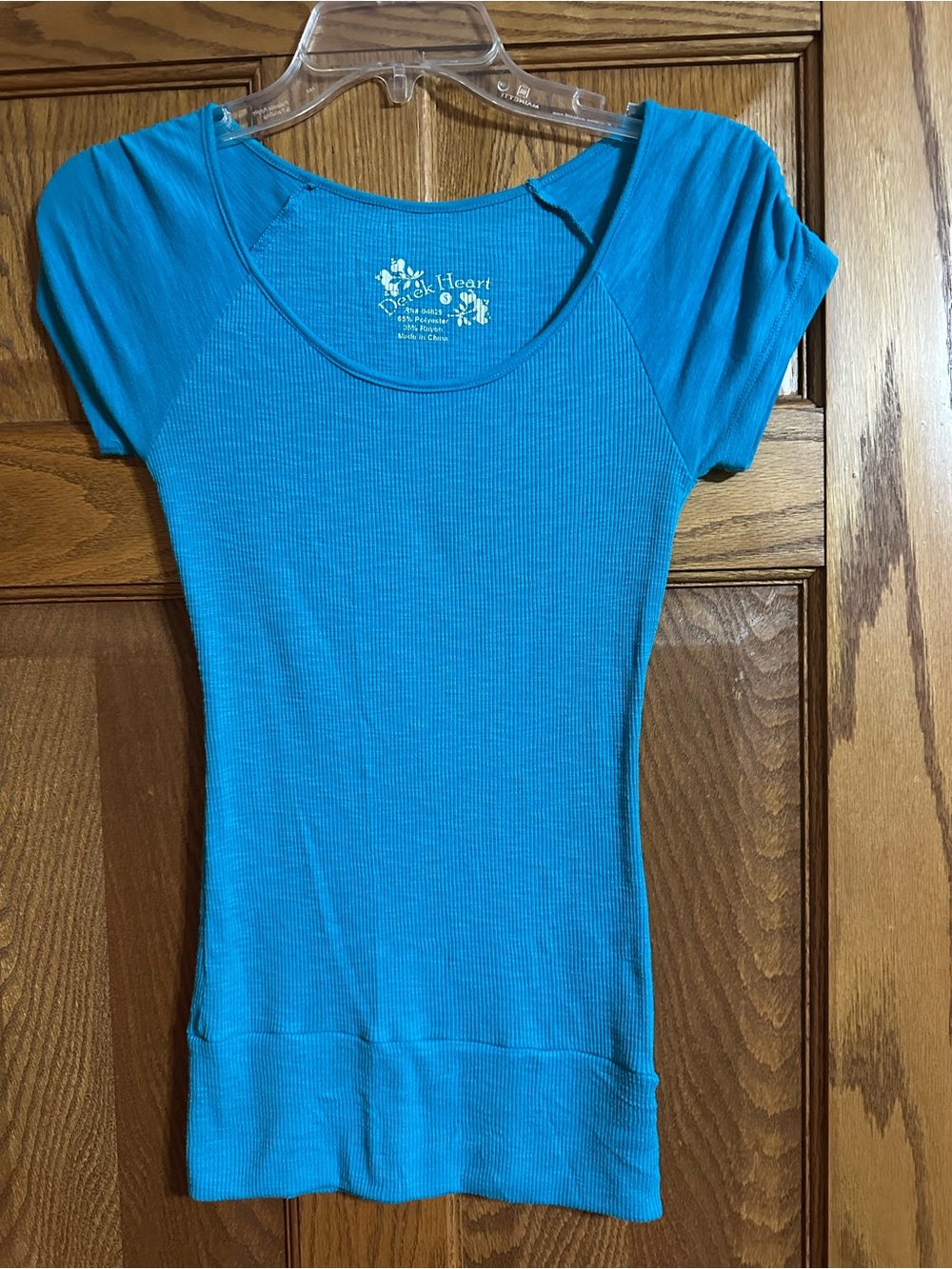 Derek Heart Bright Turquoise Ribbed Scoop Neck Short Sleeve Tee